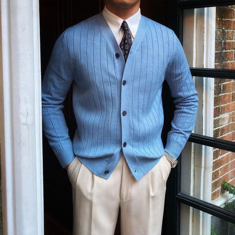 Oliver Pennington | Button-Front Ribbed Knit Cardigan
