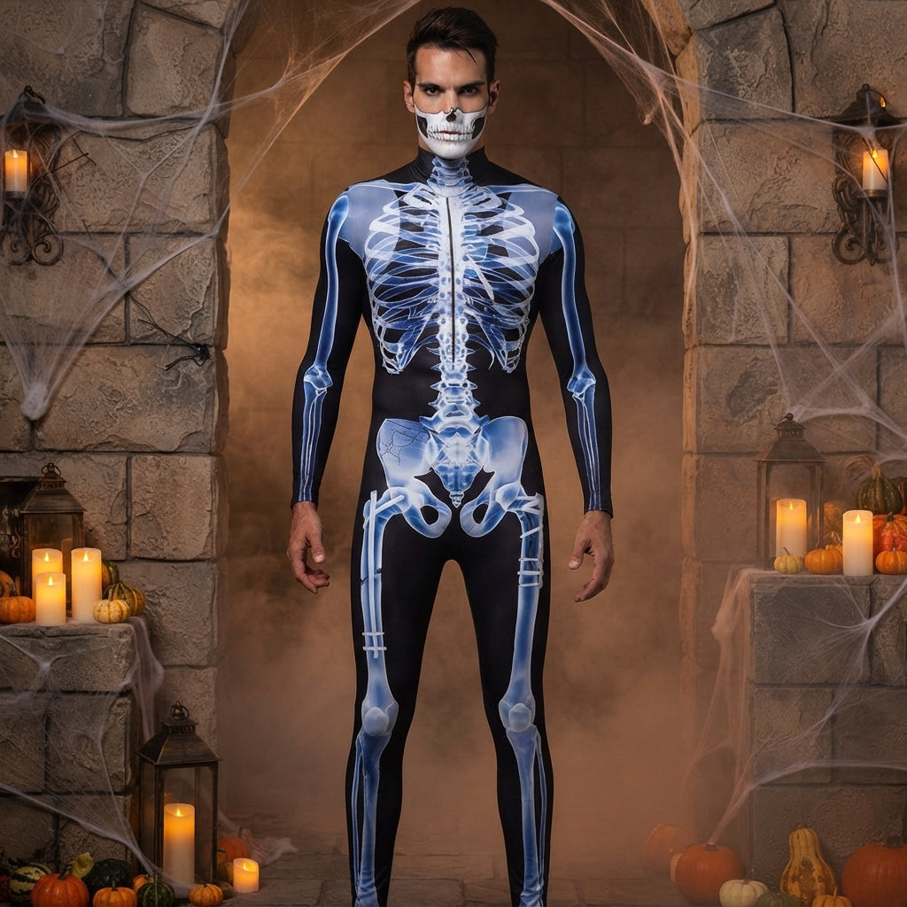 Edmund Thorpe | Skeleton Print Catsuit Halloween Costume For Men