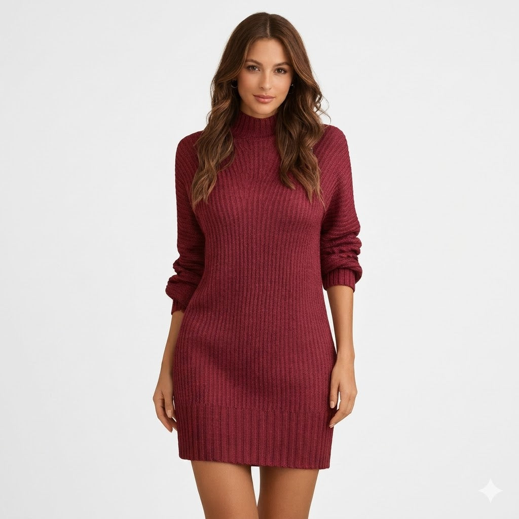 Florence Wright | Ribbed Turtleneck Knit Mini Dress