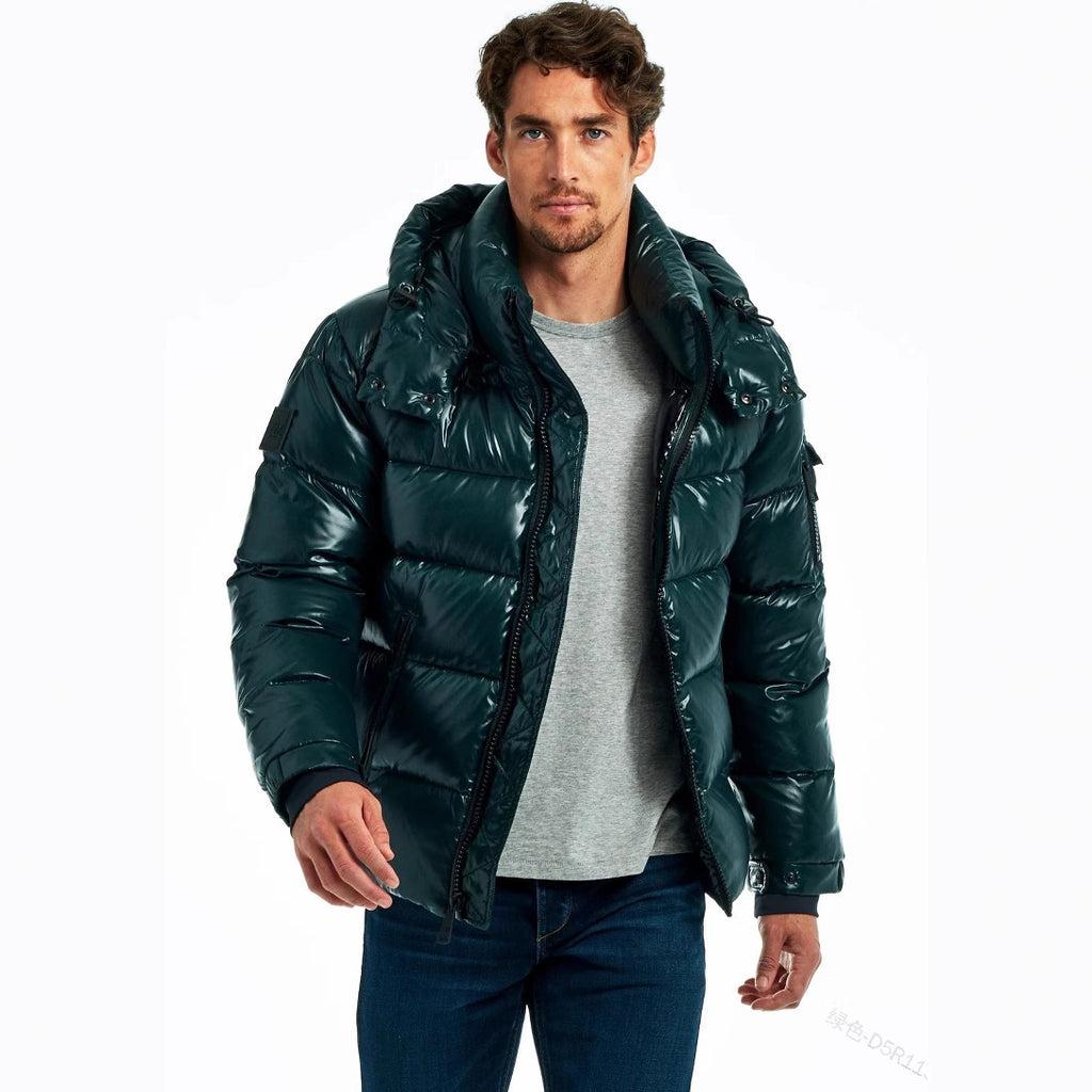 George Ashbourne | Shiny Black Mens Jacket With Hood