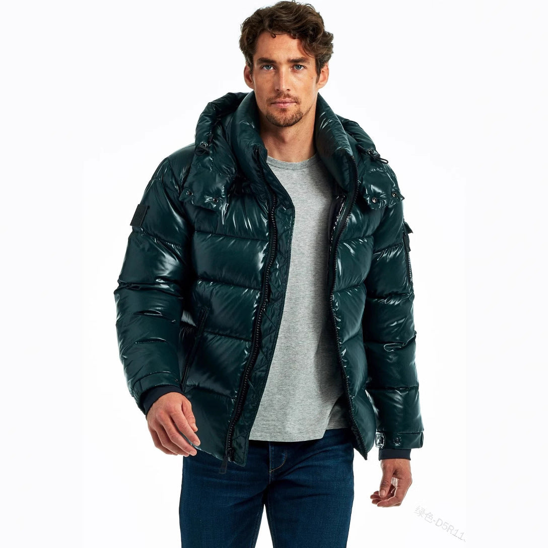 George Ashbourne | Shiny Black Mens Jacket With Hood