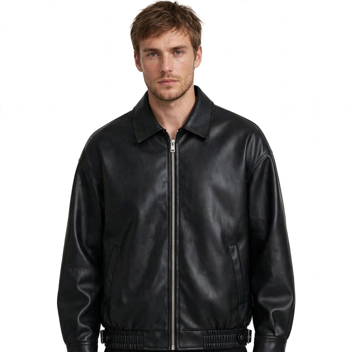 Charles Attwood | Leather Jacket with Silver Zip Detail