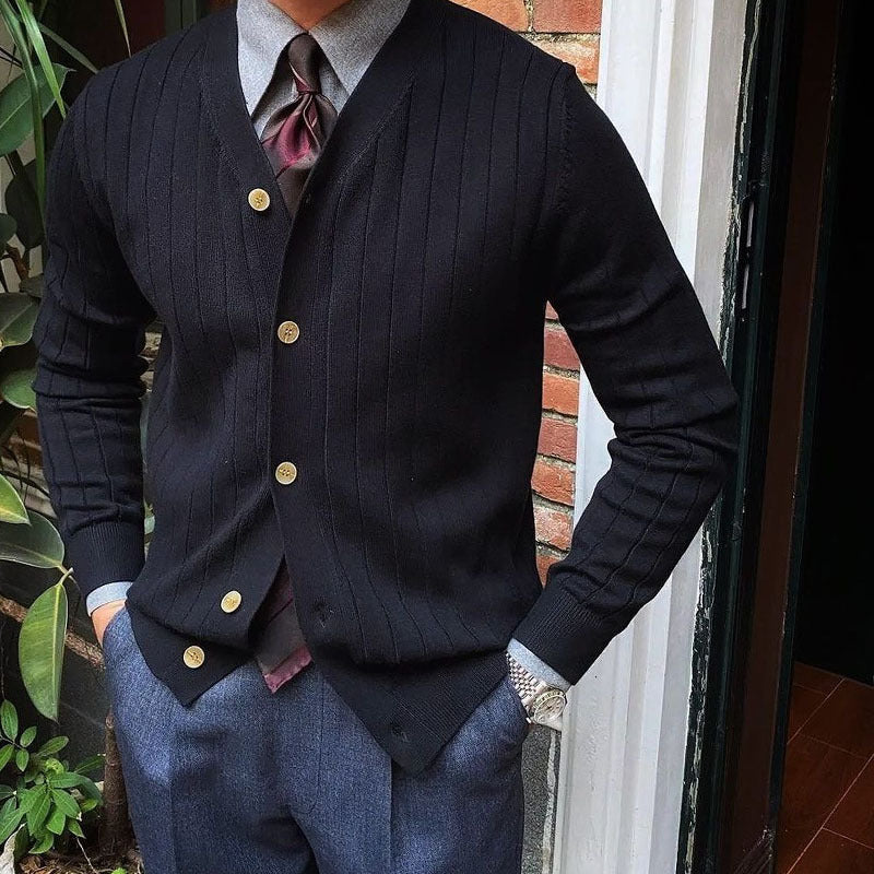 Oliver Pennington | Button-Front Ribbed Knit Cardigan