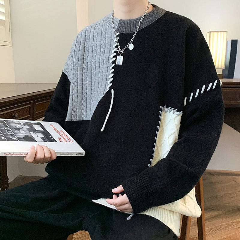 Frederick Lawson | Patchwork Cable-Knit Crew Neck Sweater