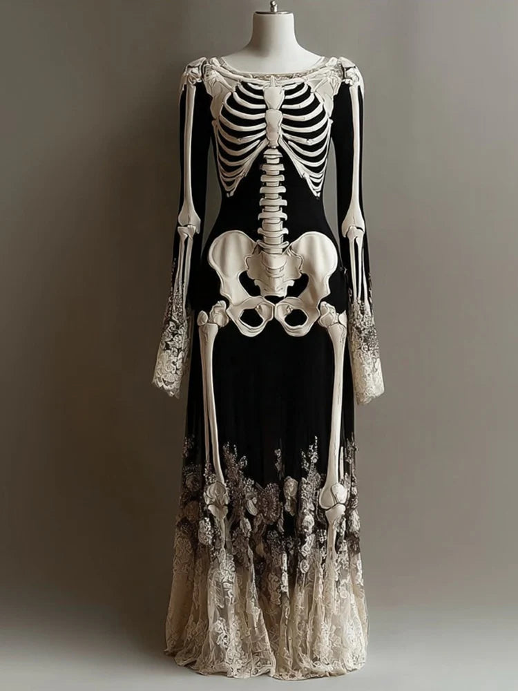 Marianne Pemberton | Skeleton Print Halloween Maxi Dress