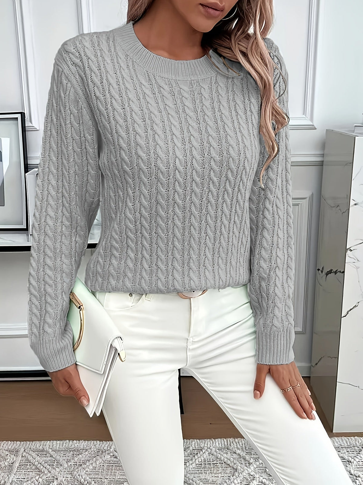 Millicent Hall | Cable-Knit Round Neck Sweater