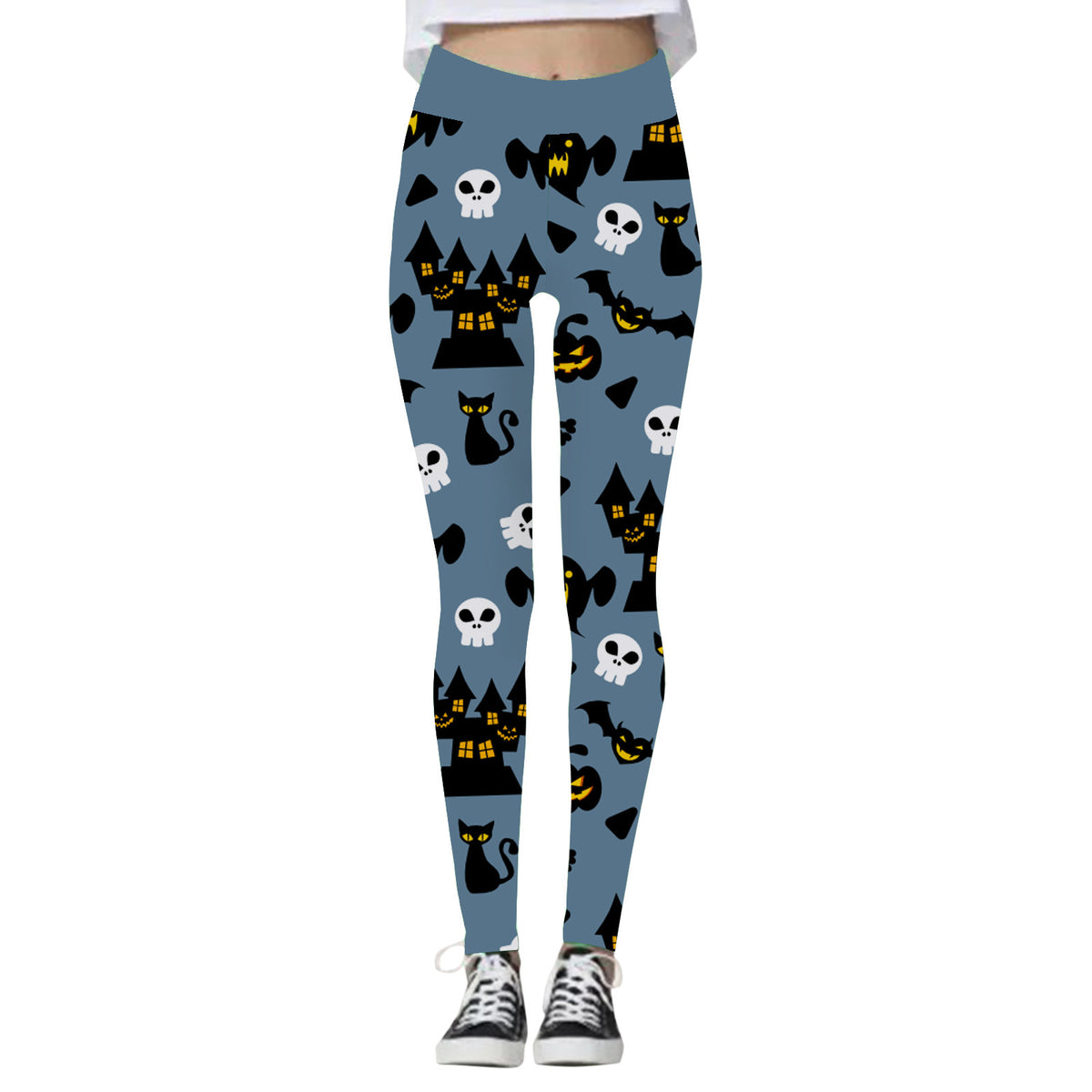 Clara Whitlock | Skull & Pumpkin Print Halloween Leggings