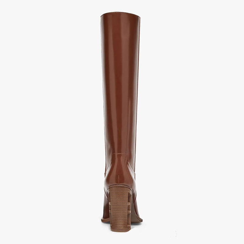 Ottilie Marsh | Chunky Heel Knee-High Boots in Tan Leather