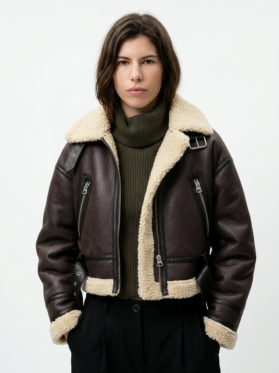 Beatrice Hughes | Cropped Shearling Aviator Jacket