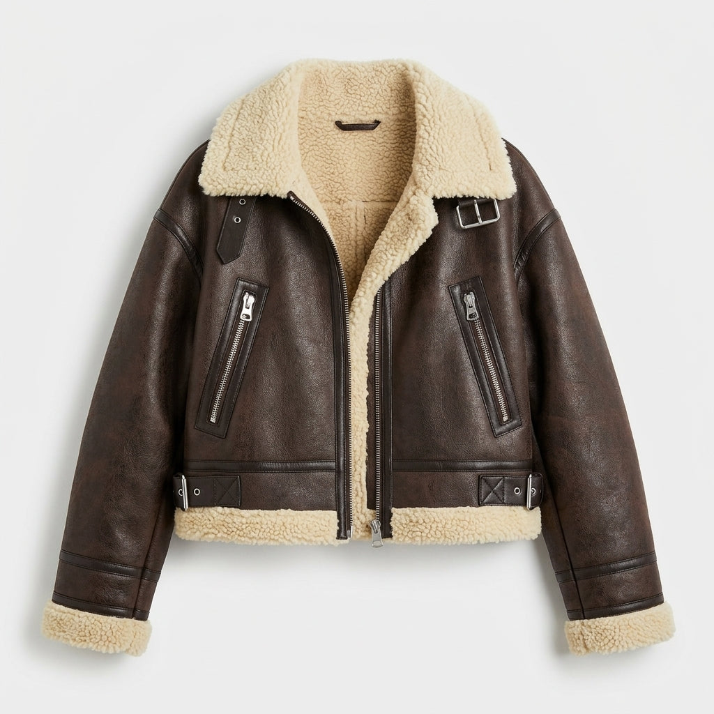 Beatrice Hughes | Cropped Shearling Aviator Jacket