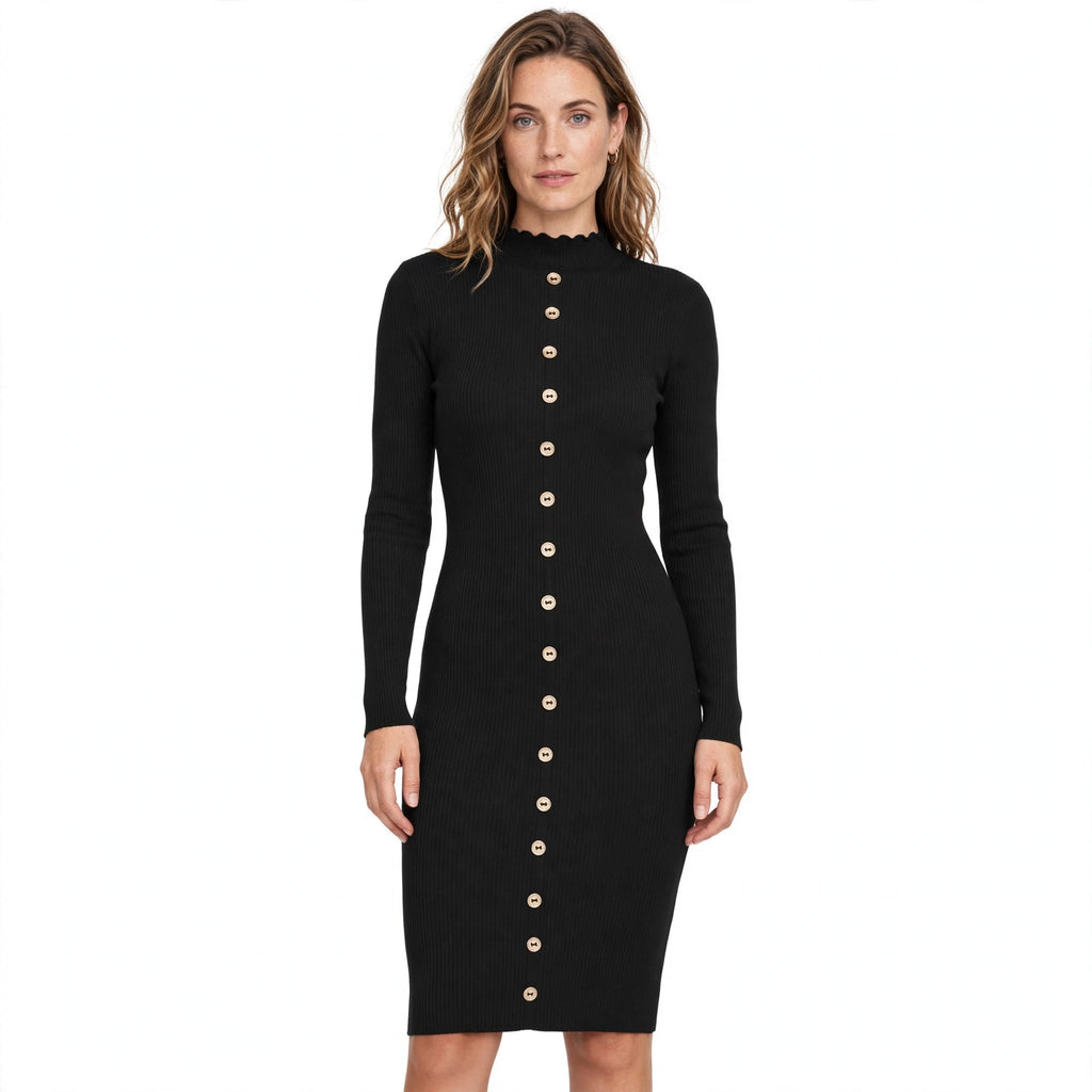 Harriet Wexford | Ribbed Knit Button-Front Midi Dress