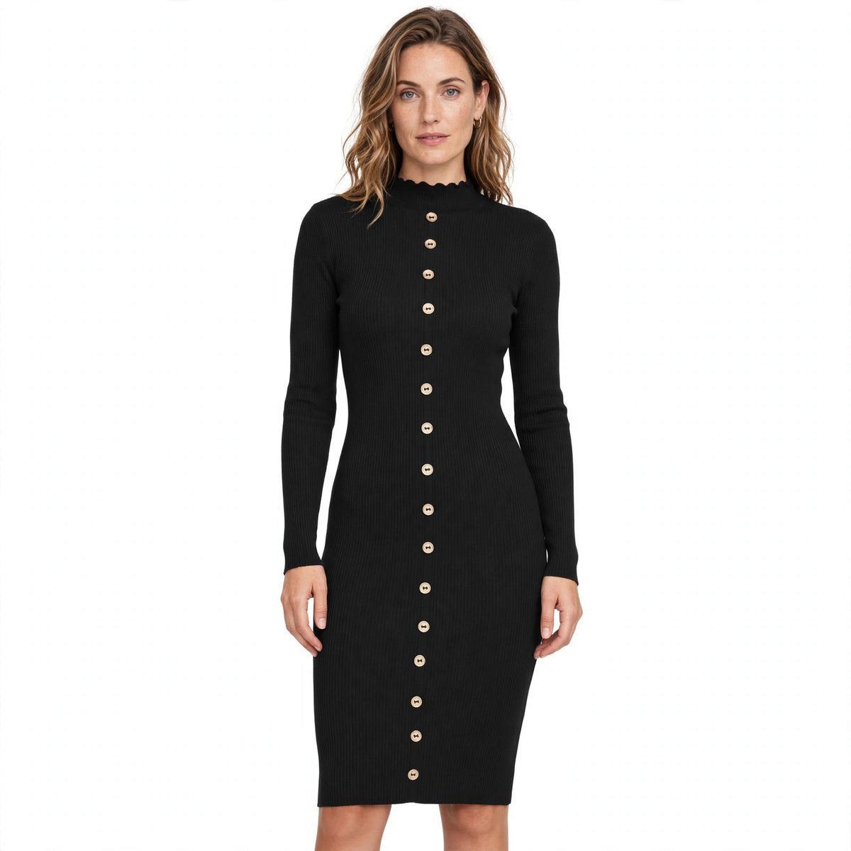 Harriet Wexford | Ribbed Knit Button-Front Midi Dress