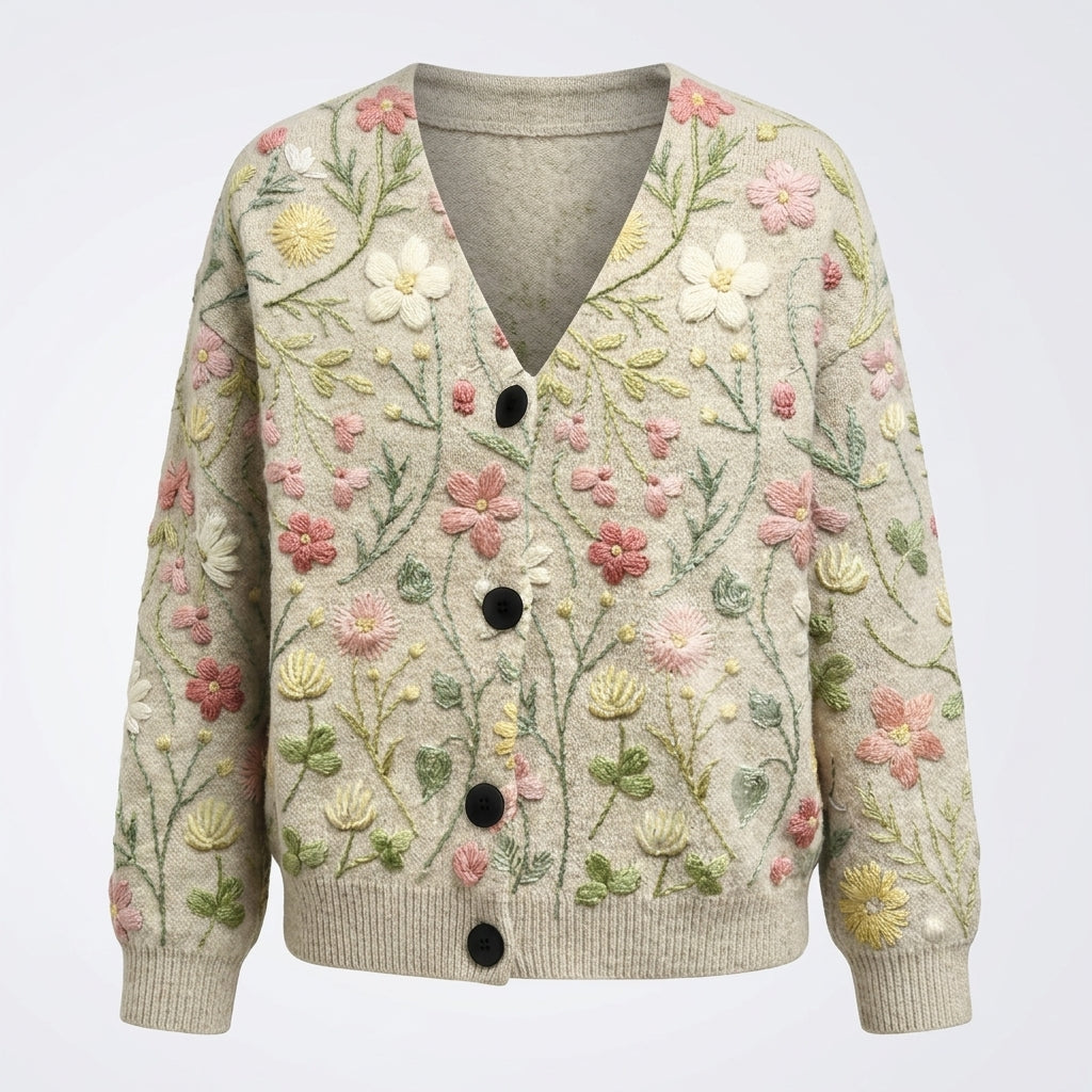 Beatrice Langford | Floral Embroidered Open-Front Cardigan