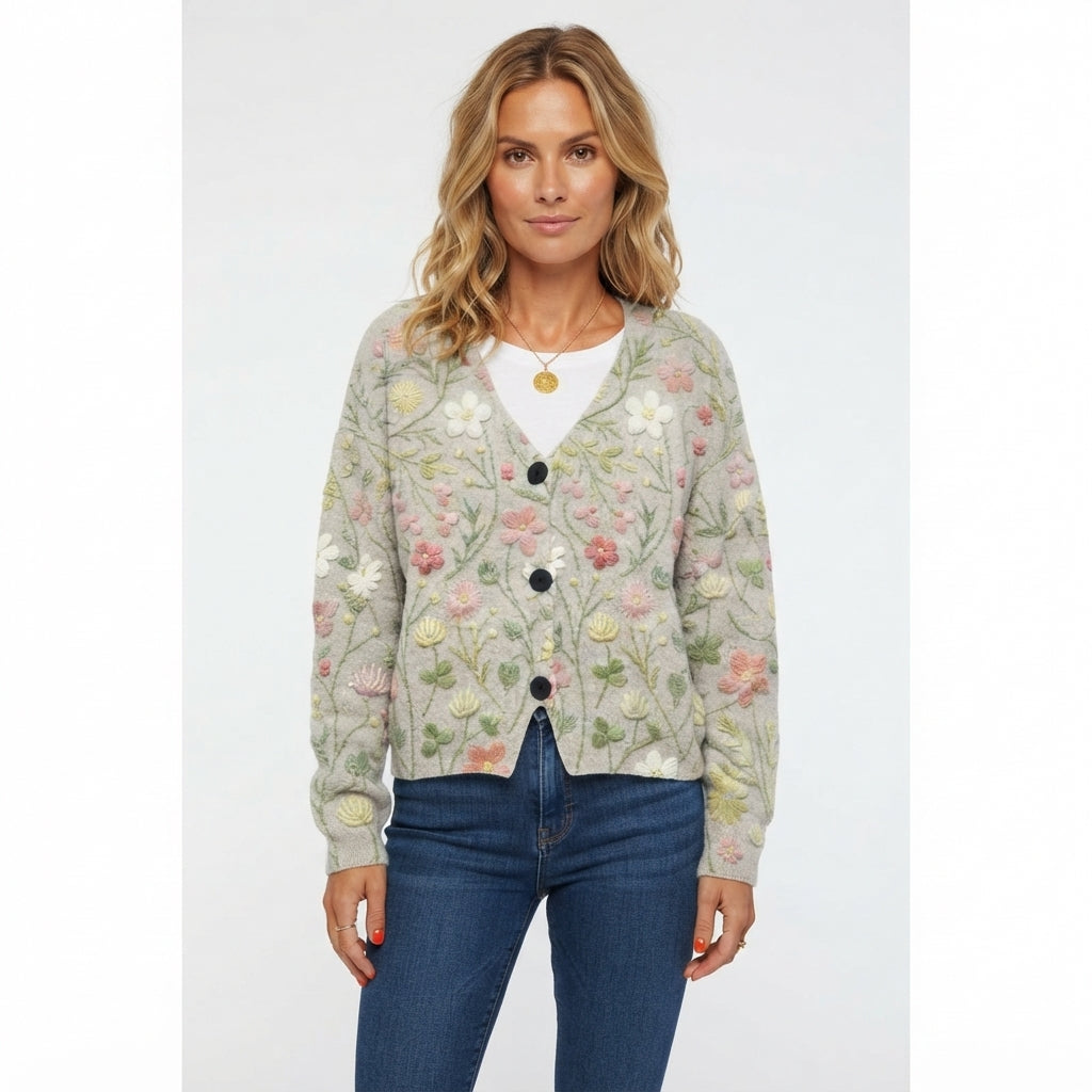 Beatrice Langford | Floral Embroidered Open-Front Cardigan