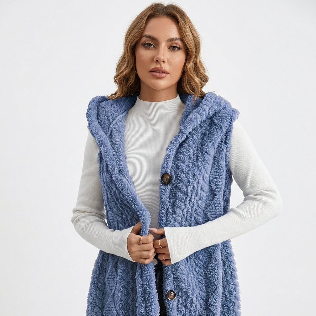 Beatrice Turner | Hooded Faux Fur Cable Knit Vest Cardigan
