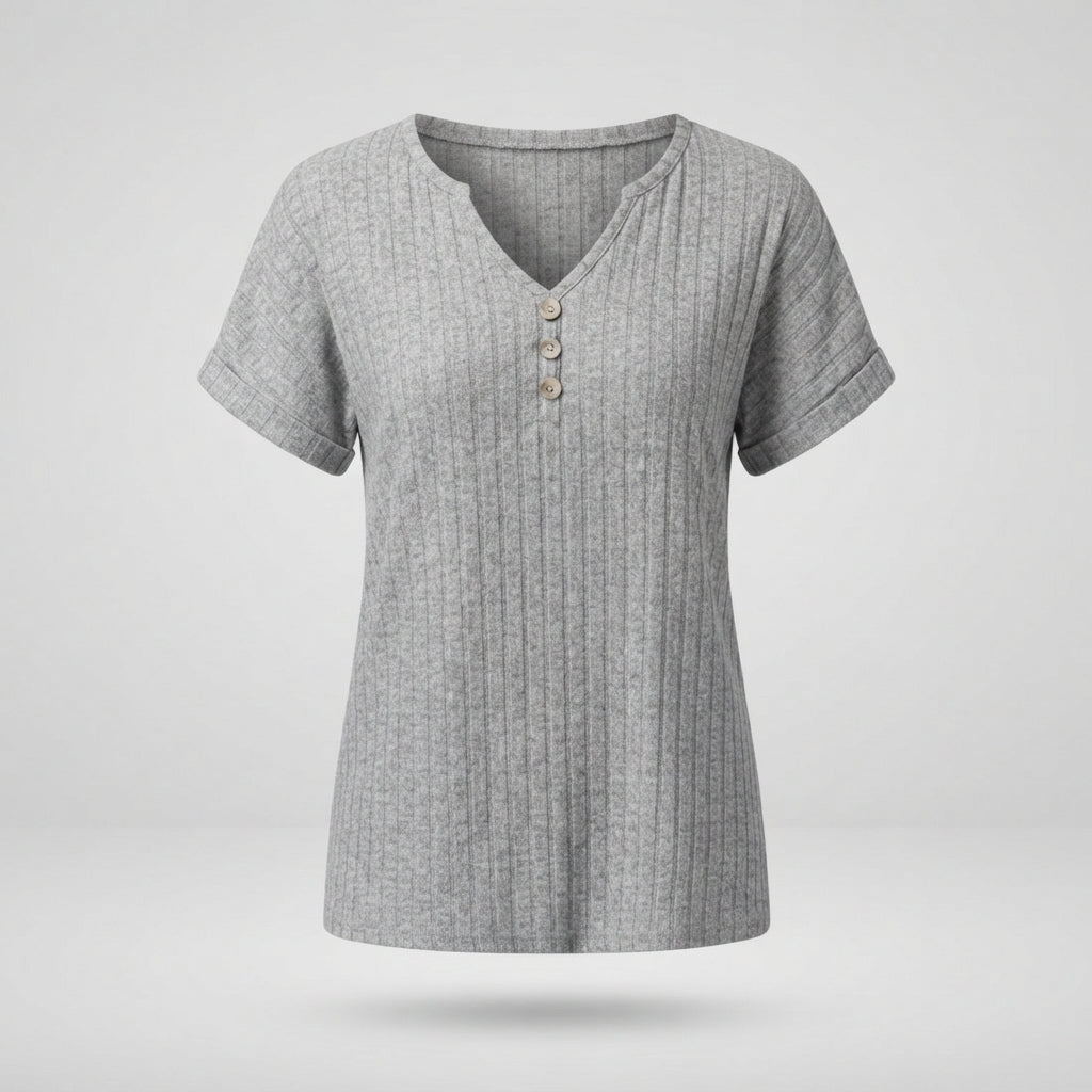 Beatrix Hollingsworth | Ribbed Knit V-Neck Button Top