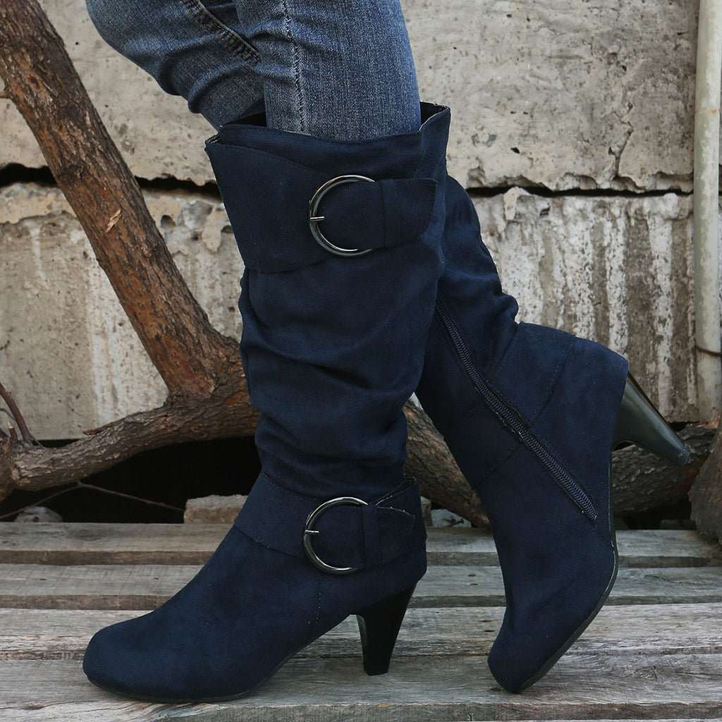Matilda Grantham | Suede Buckle Knee-High Boots