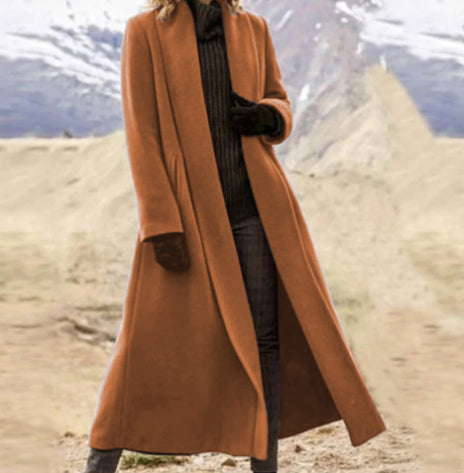 Isla Morris | Long Line Wool-Blend Coat with Lapel Collar