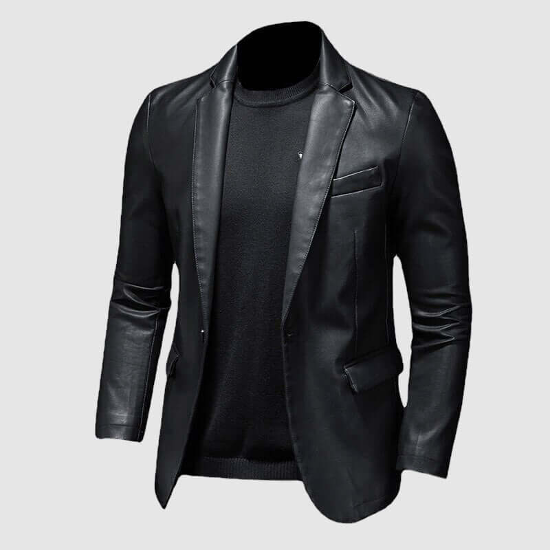 Arthur Barlow | Black Leather Jacket with Notch Lapel for Men