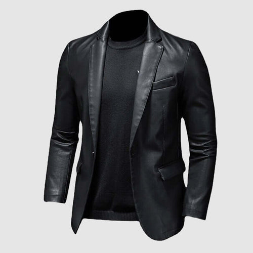 Arthur Barlow | Black Leather Jacket with Notch Lapel for Men