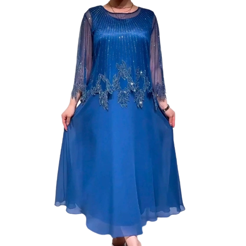Josephine Latimer | Beaded Fringe Formal Dress with Sheer Sleeves