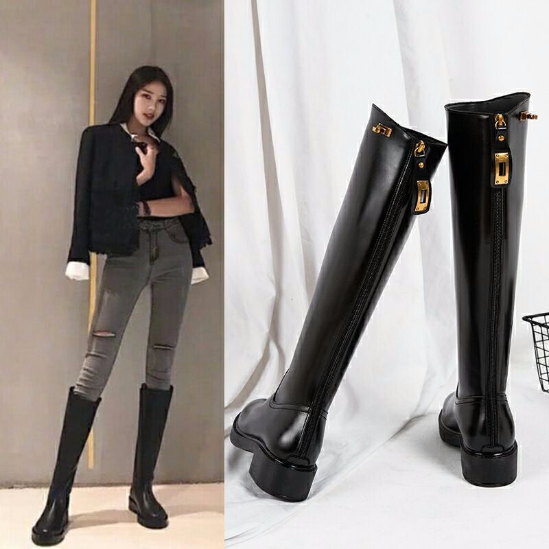 Genevieve Pemberton | Leather Knee-High Boots With Block Heel