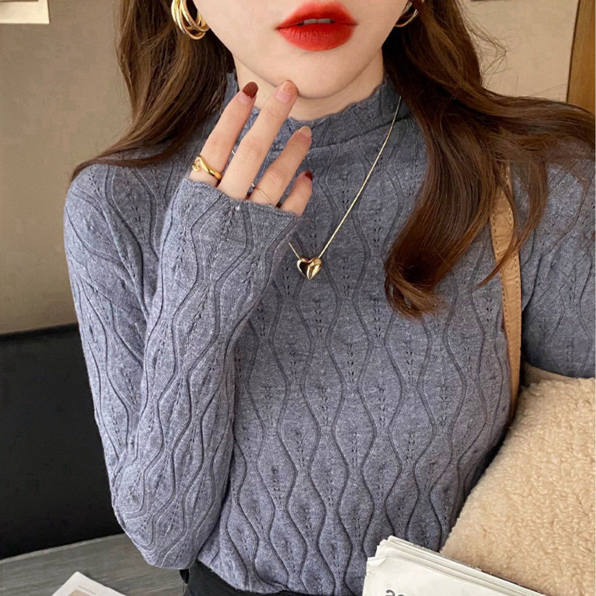 Tabitha Wright | Cream Ribbed Knit Turtleneck Jumper