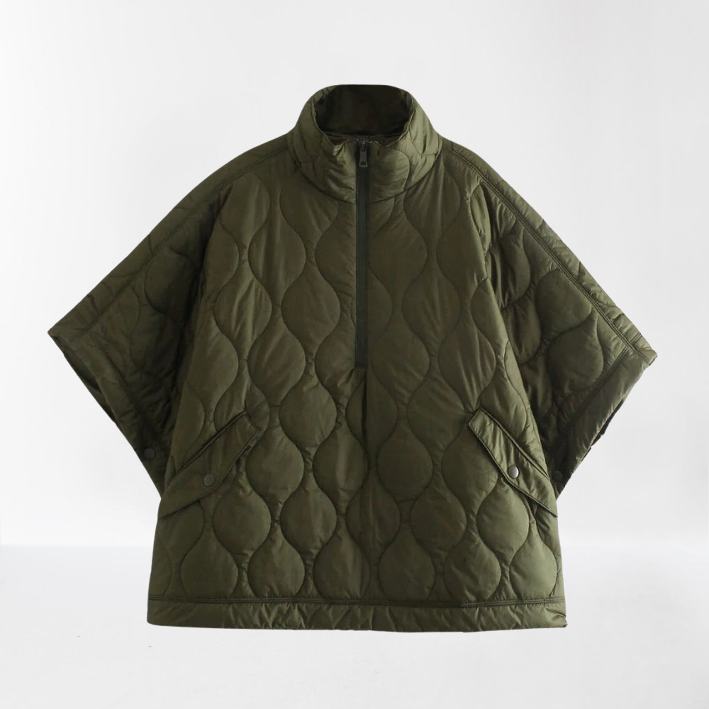 Edith Marlow | Quilted Olive Cape Coat