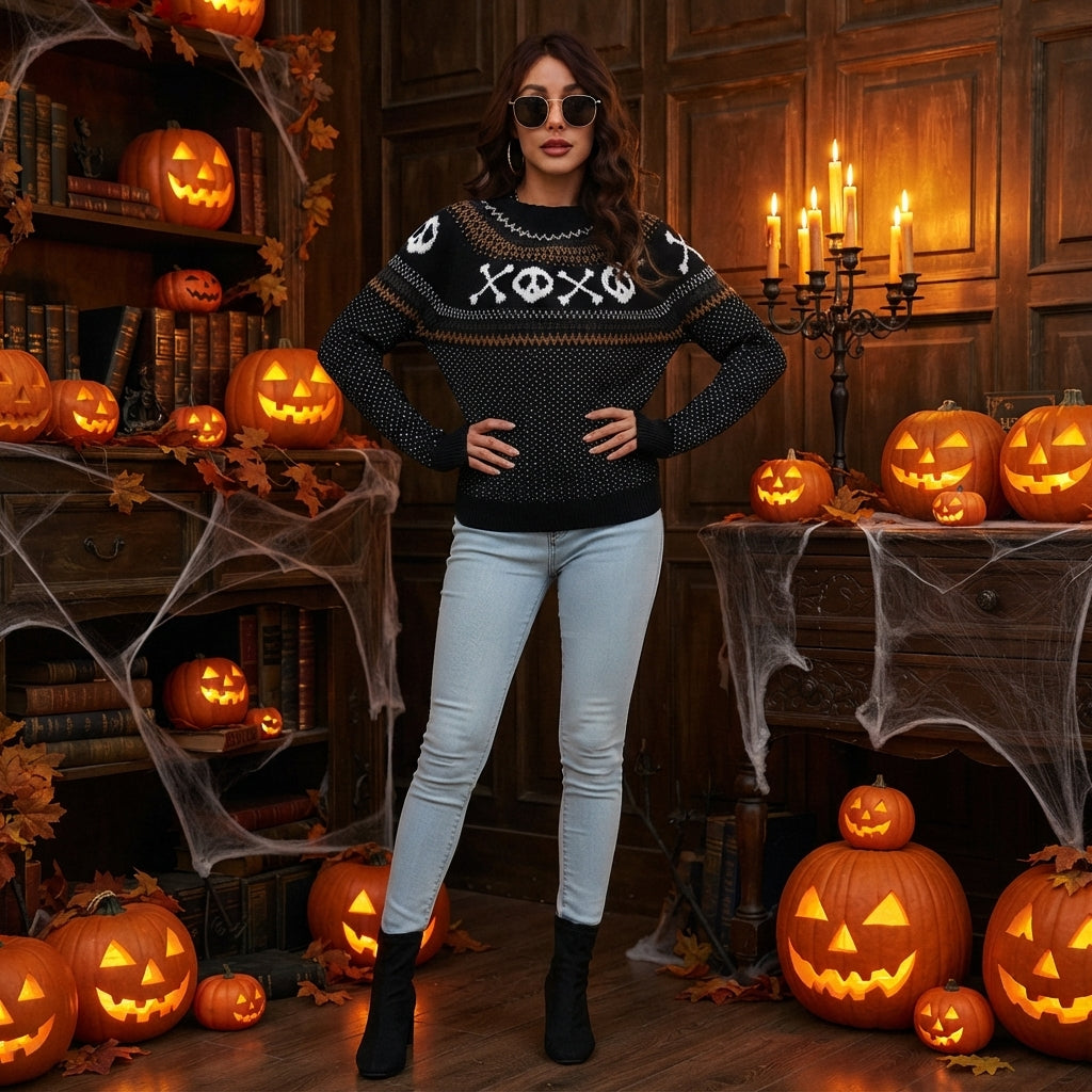 Imogen Halloway | Skull & Crossbones Halloween Sweater For Women