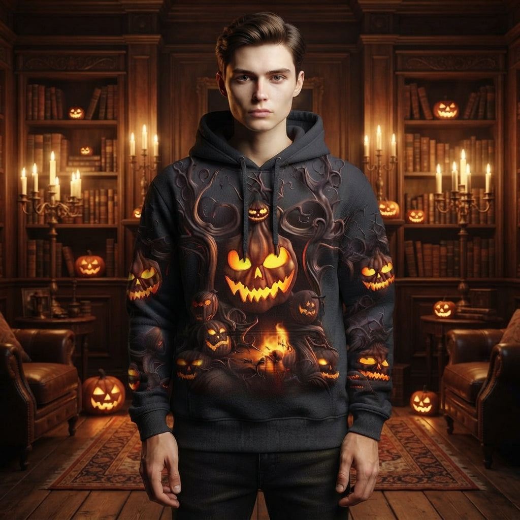 Malcolm Ferris | Glow-Print Pumpkin Hoodie For Men