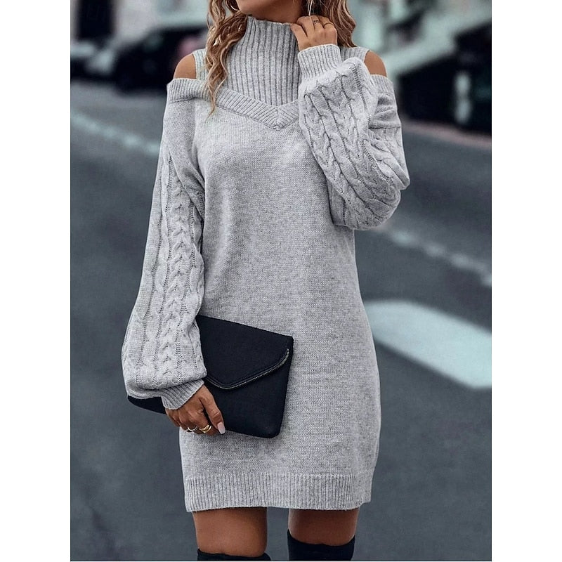Freya Harrison | Cold-Shoulder Turtleneck Sweater Dress