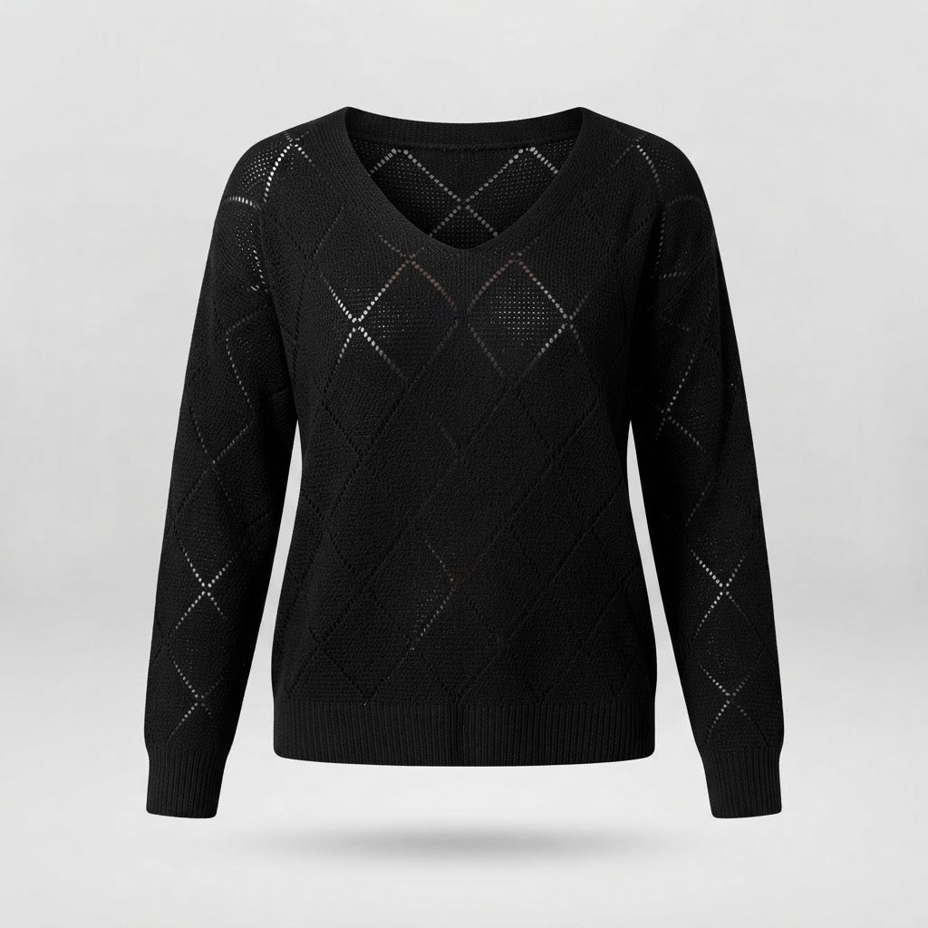 Bridget Whitfield | Orange Crochet Cutout V-Neck Sweater