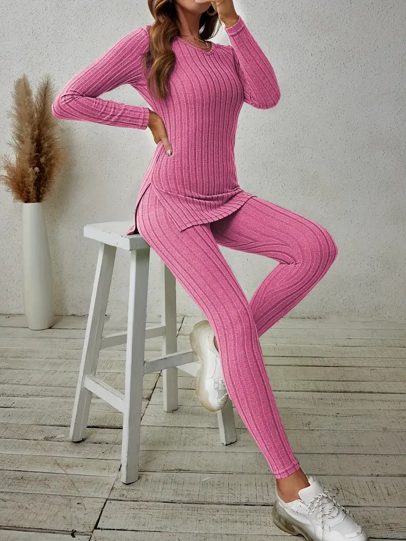 Marigold Pembroke | Ribbed Knit Lounge Set with Side Split