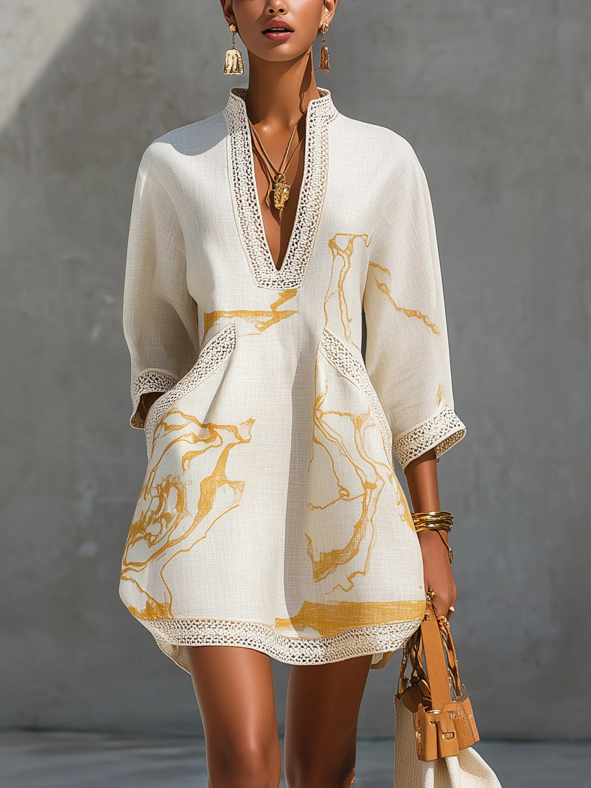 Imogen Kirkwood | Printed Summer Dress With Lace Trim