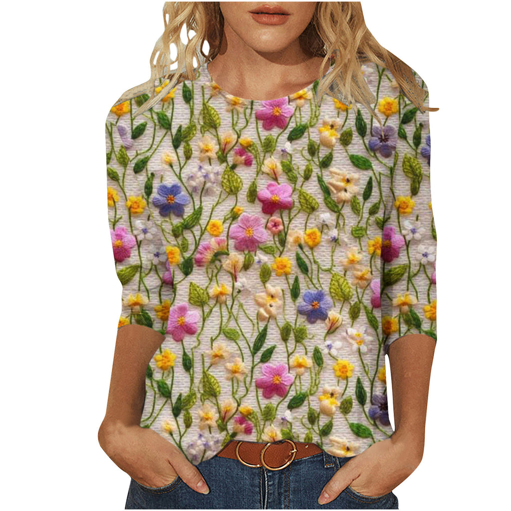 Marigold Sedgwick | Floral 3D Print Round Neck Top