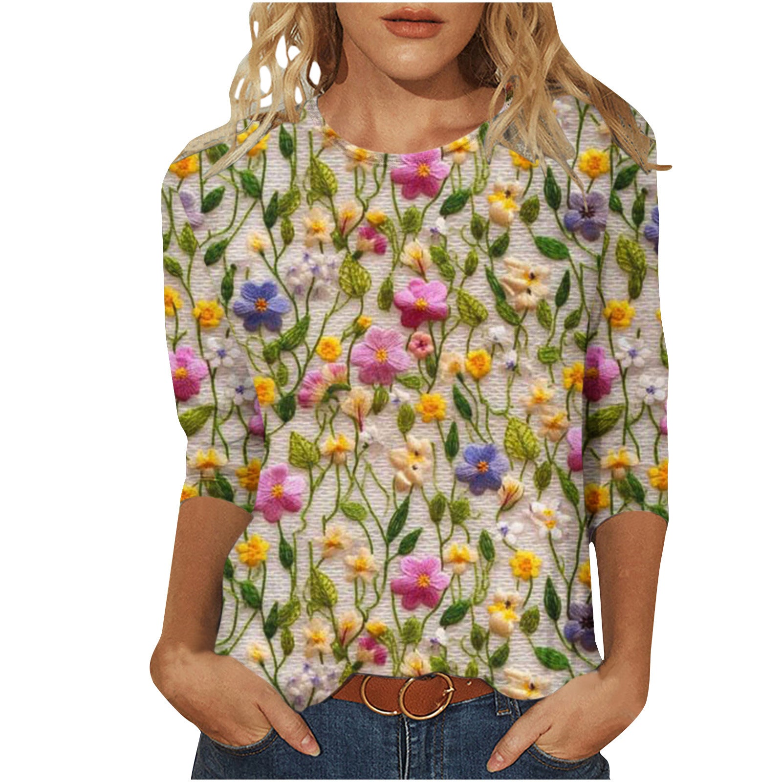 Marigold Sedgwick | Floral 3D Print Round Neck Top