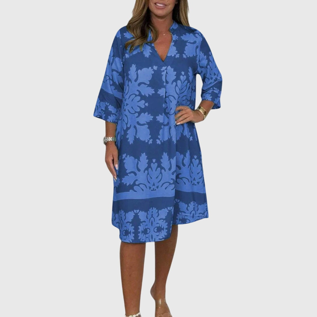 Beatrice Langley | Floral Print Summer Dress with V-Neck
