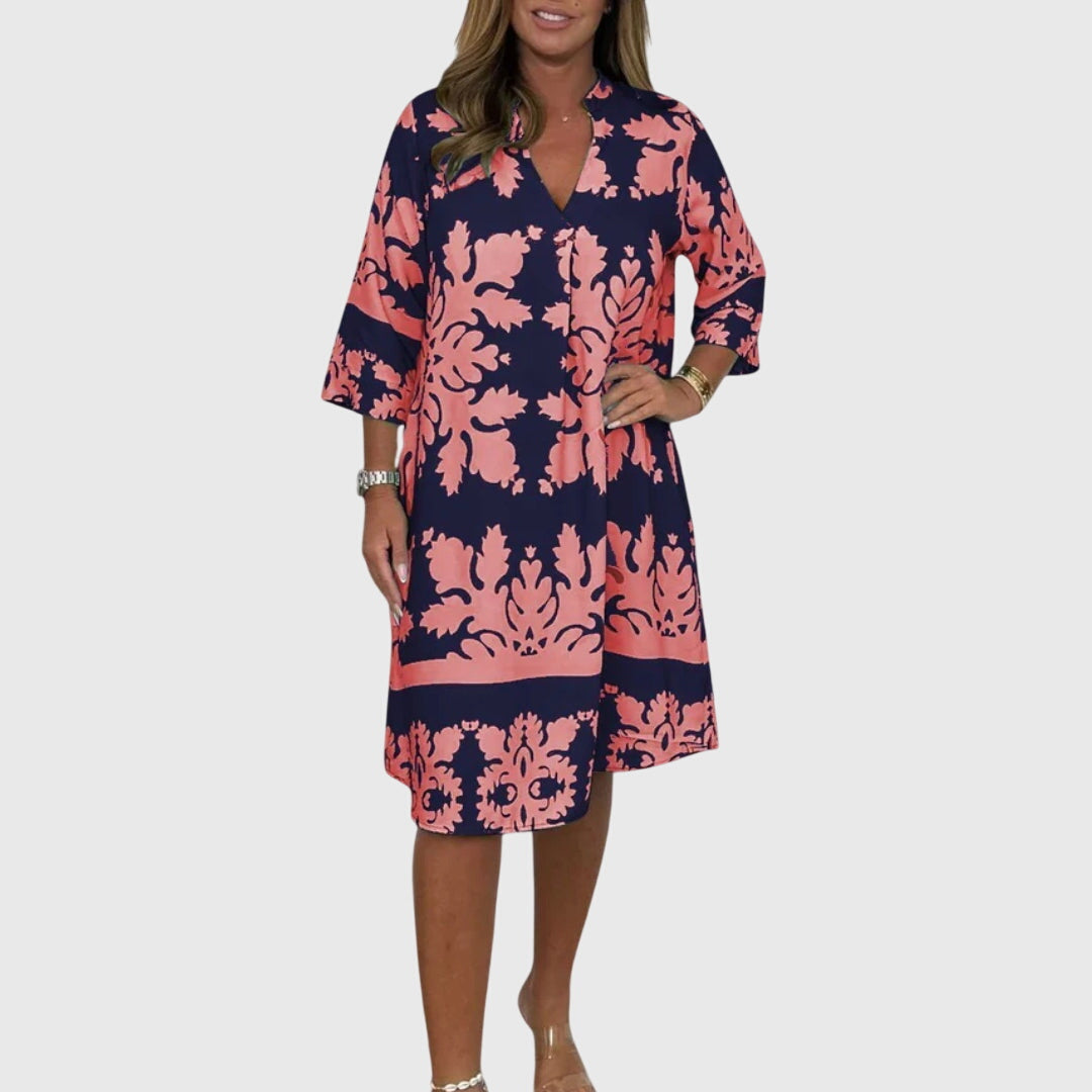 Beatrice Langley | Floral Print Summer Dress with V-Neck