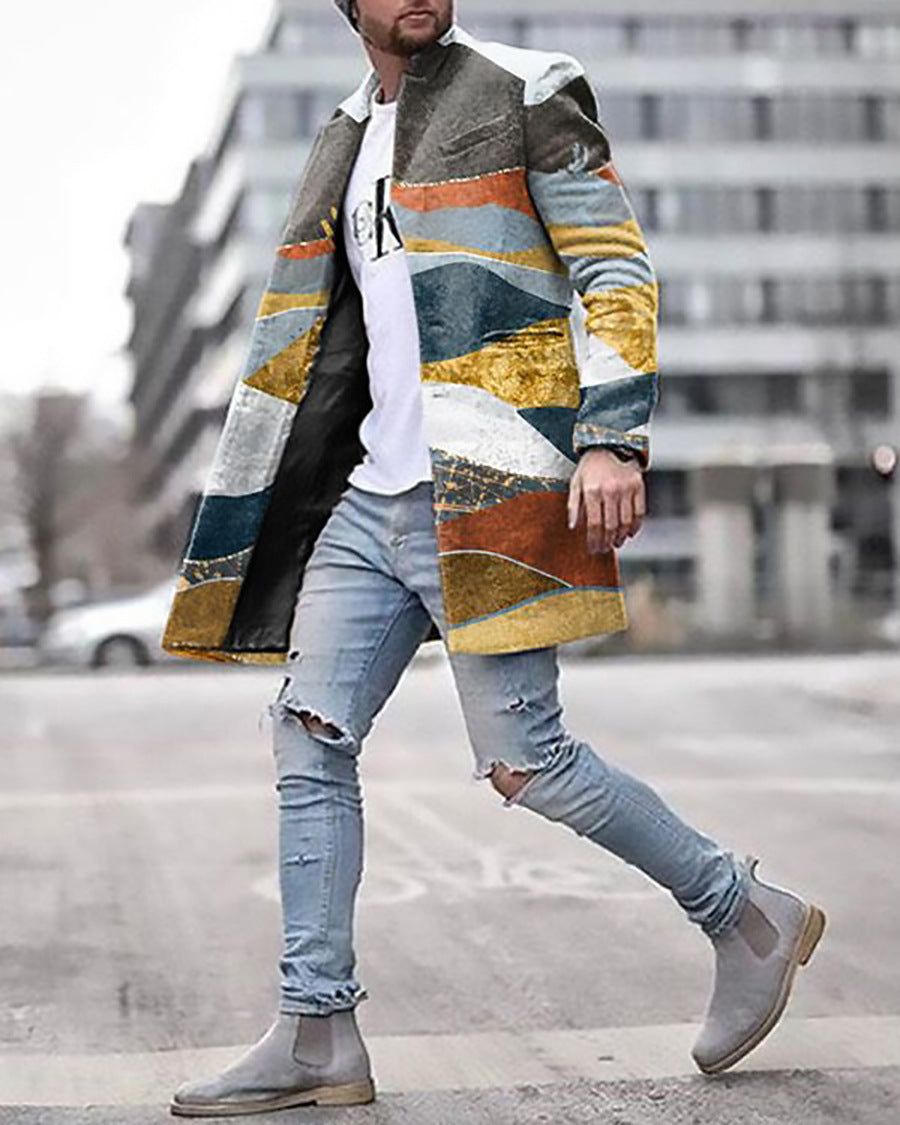 Callum Sinclair | Colour-Block Mens Coat With Printed Panel