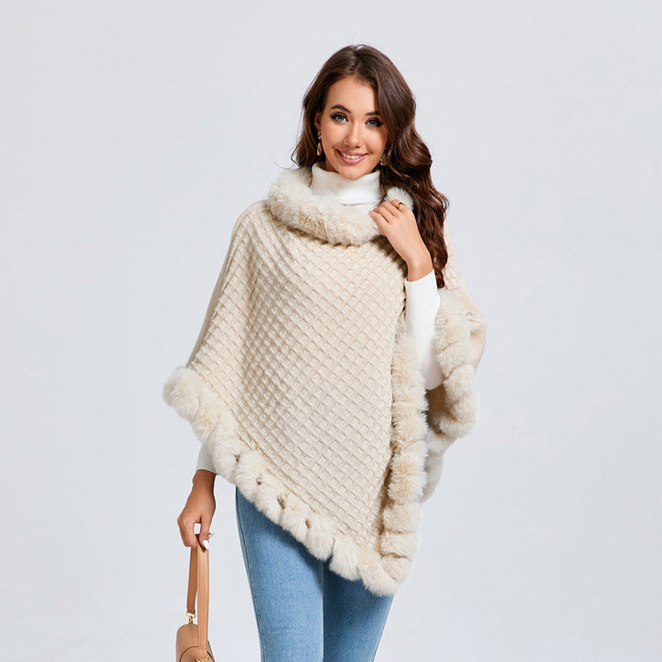 Rosalind Fletcher | Fur Collar Knit Cape with Fur Trim