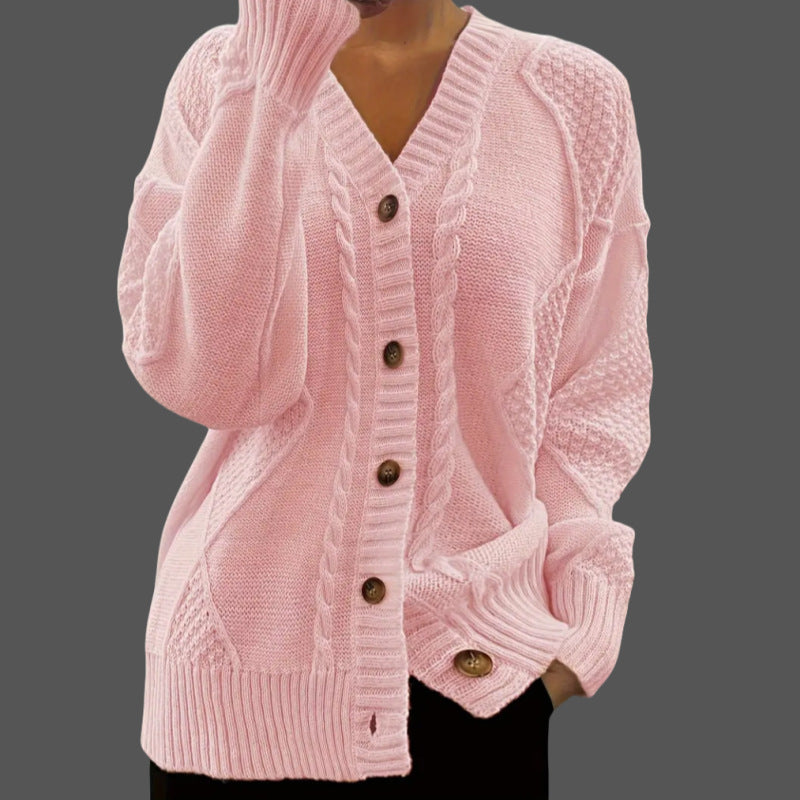 Poppy Griffiths | Pink Cable-Knit Button-Up Cardigan