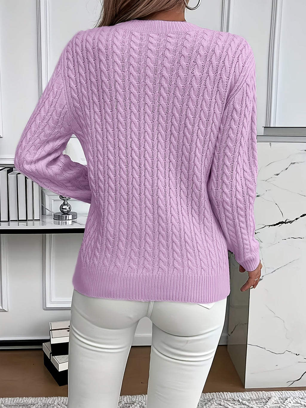 Millicent Hall | Cable-Knit Round Neck Sweater