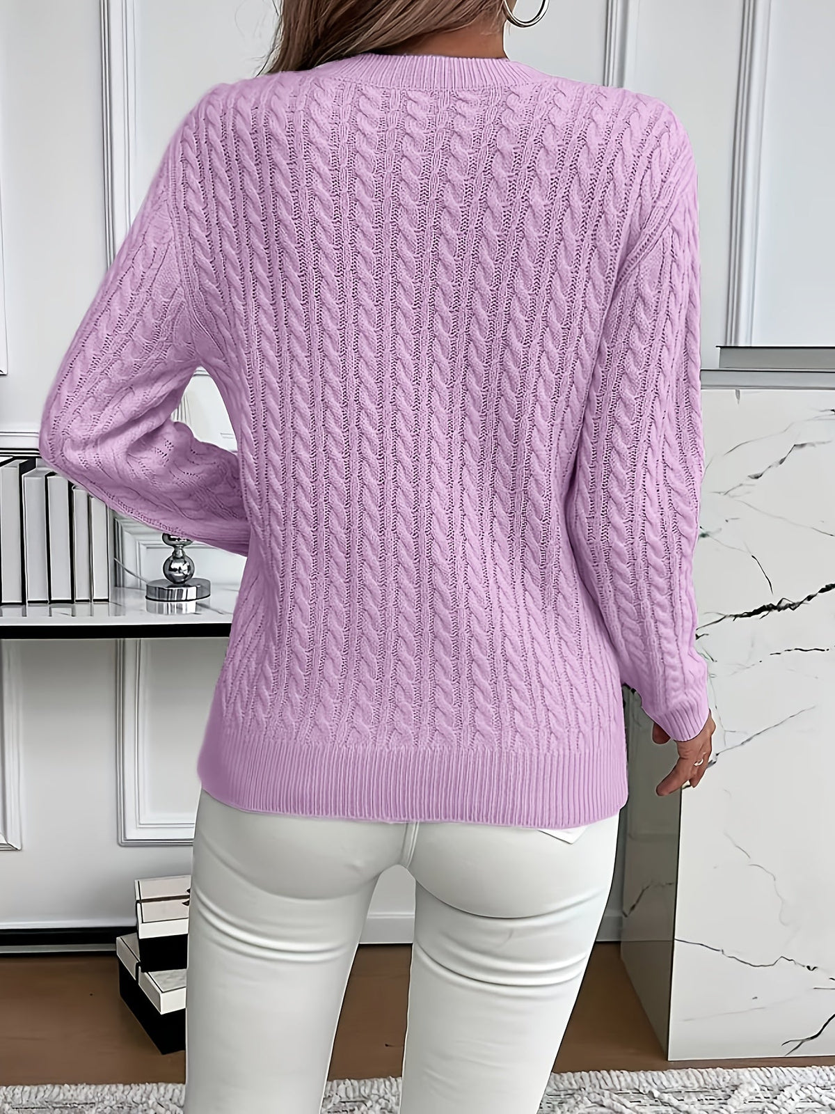 Millicent Hall | Cable-Knit Round Neck Sweater