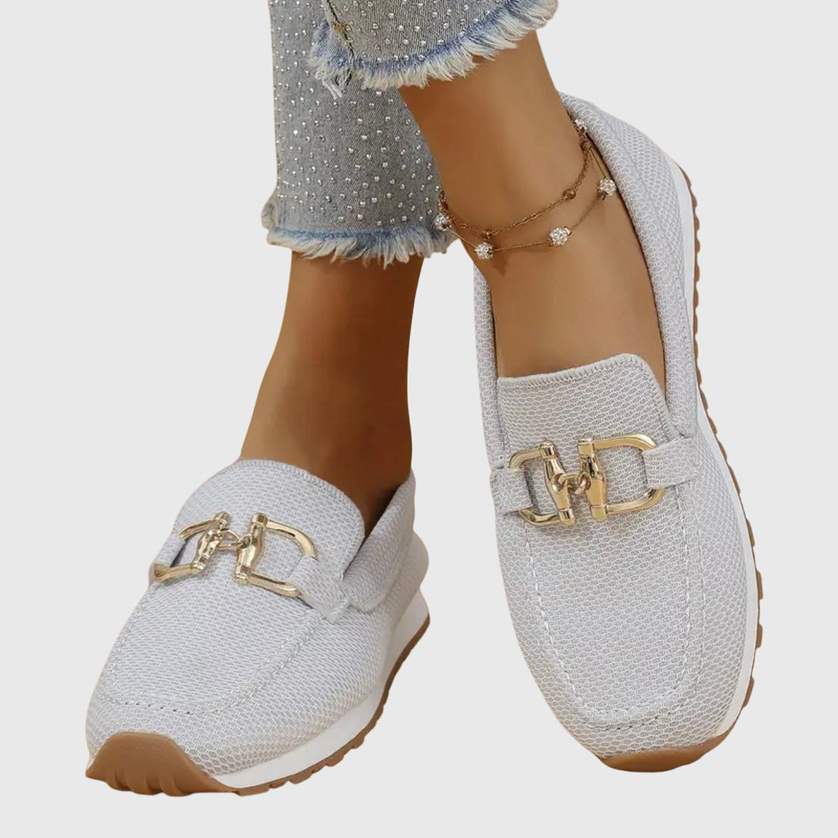 Poppy Merrick | Knit Horsebit Loafers with Gold Hardware