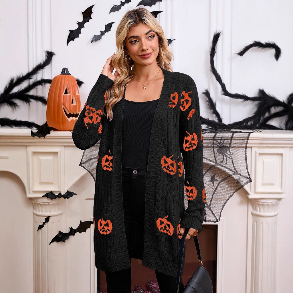 Millicent Thorne | Pumpkin Jacquard Sweater with Pockets