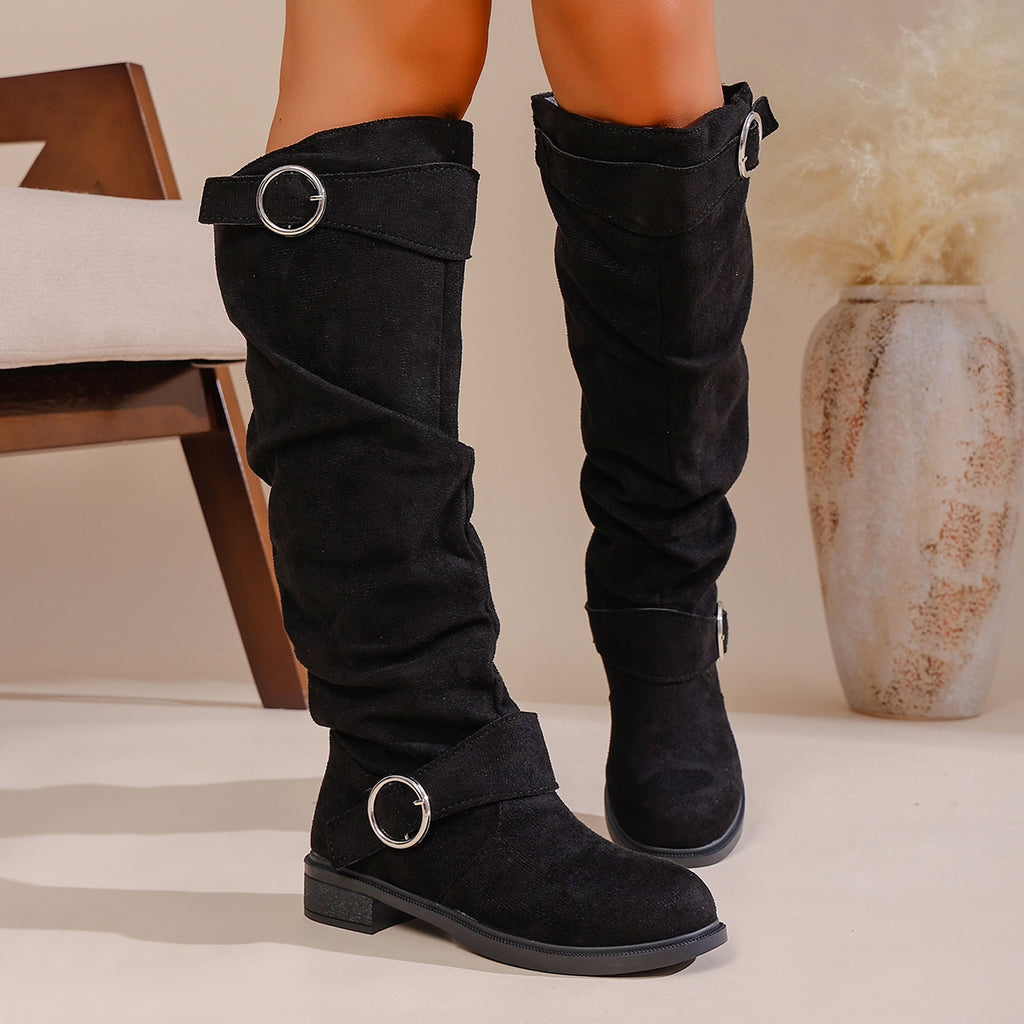 Rosalind Chappell | Suede Knee-High Boots With Buckle Detail