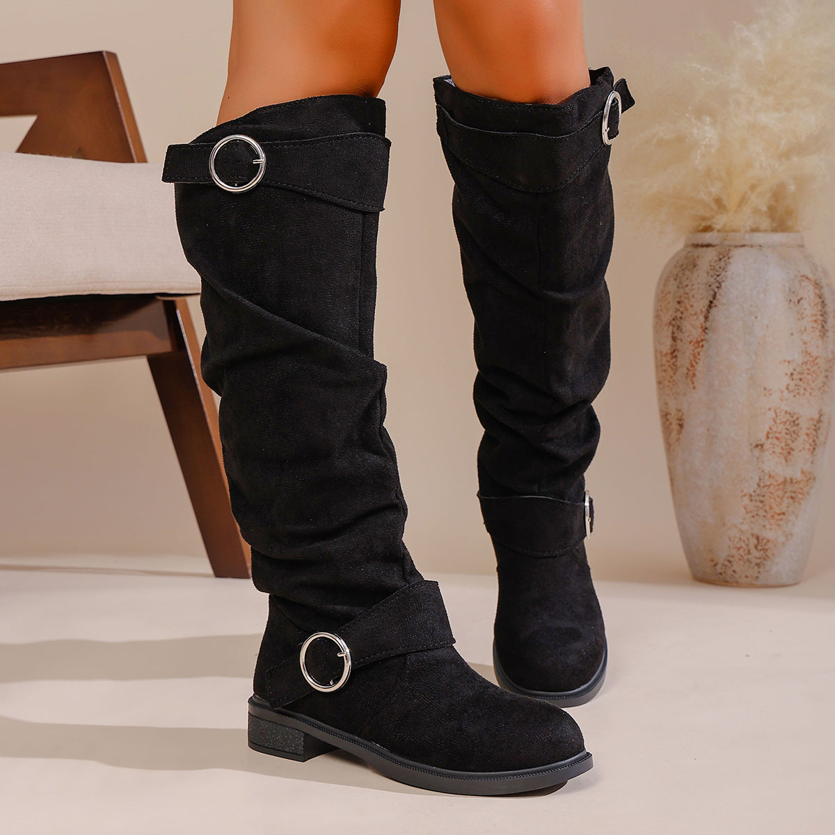 Rosalind Chappell | Suede Knee-High Boots With Buckle Detail