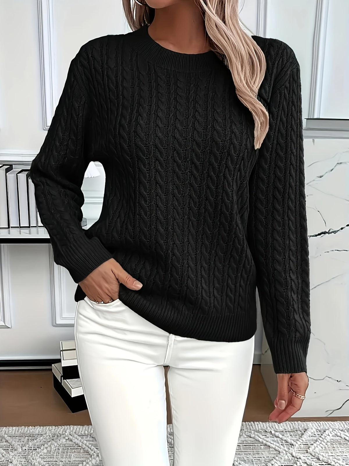 Millicent Hall | Cable-Knit Round Neck Sweater