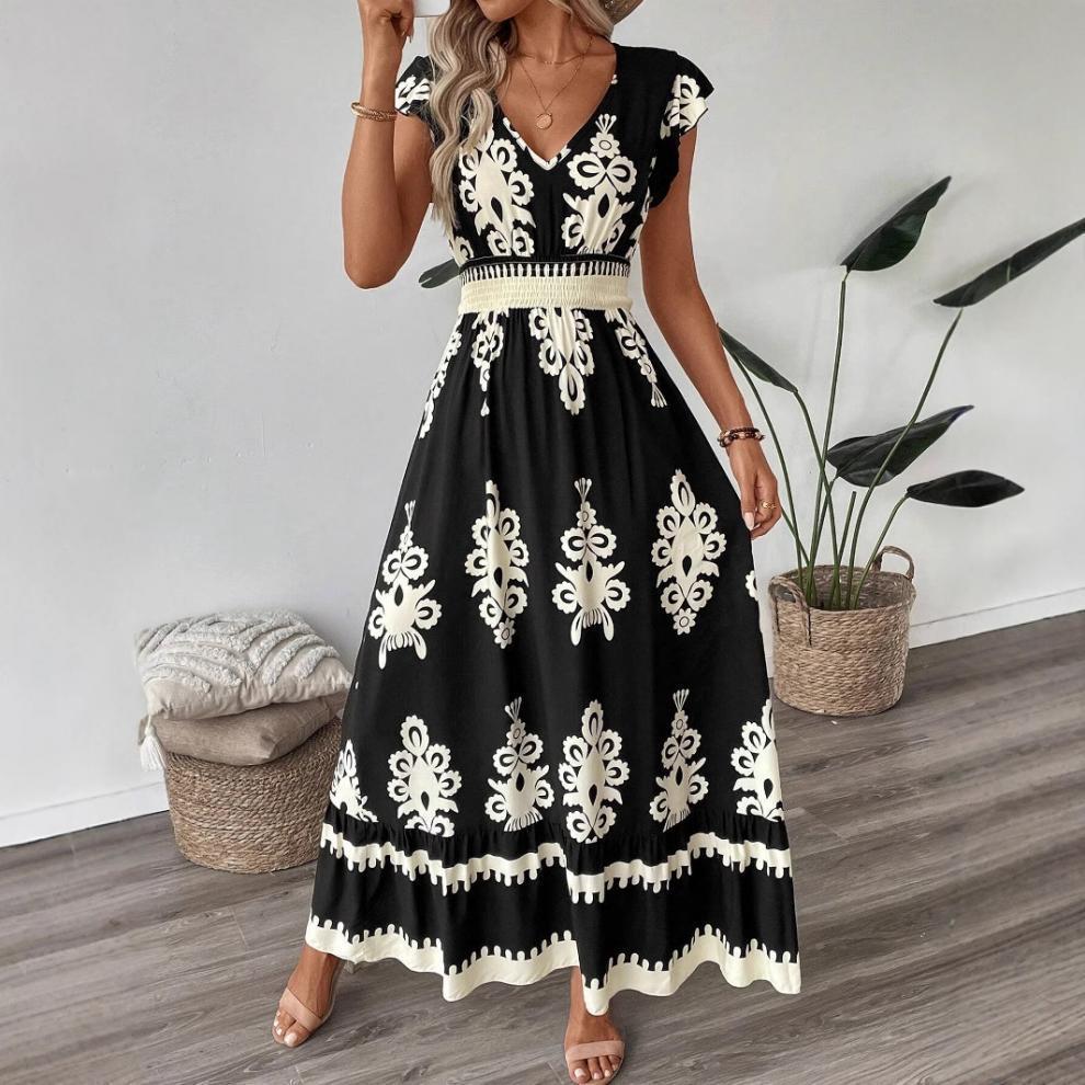 Amelia Winstone | Printed V-Neck Maxi Dress With Waist Tie