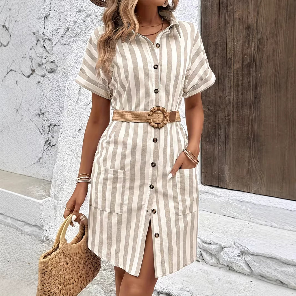 Charlotte Winslow | Striped Cotton Midi Shirt Dress